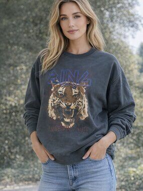 Anine Bing Tiger Graphic Sweatshirt Women Small Muse Washed Streetwear